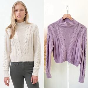 Aeropostale Mock Neck Sweater Small Purple Cable Knit Fisherman Cozy Relaxed Fit